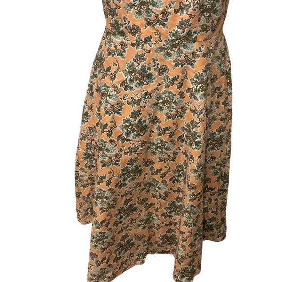 Ann Taylor Peach Green Cotton Linen Floral Ruffle Summer Fit Flare Dress Size 10 - Picture 4 of 10